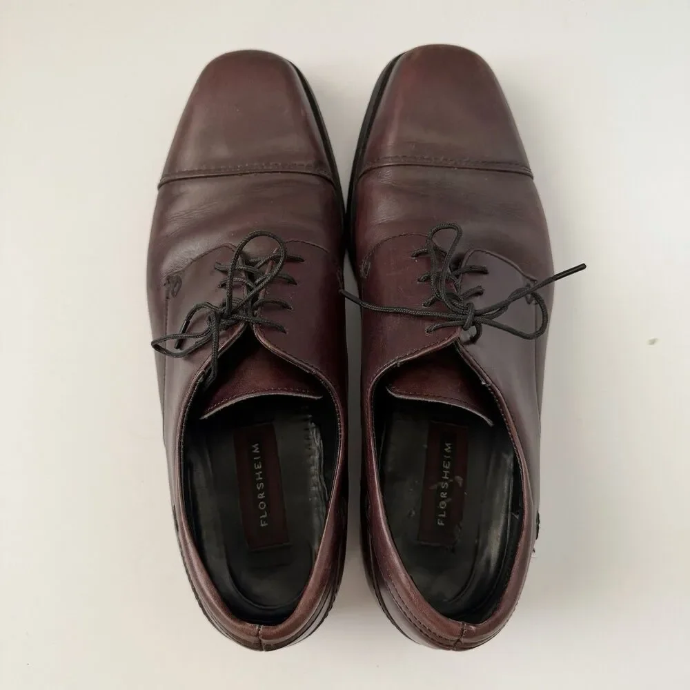 Florsheim Men’s 10.5 D Burgundy Leather Cap Toe Oxford Dress Shoes 18358